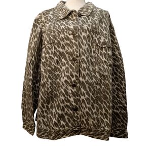 Jessica London Olive and White pattern 100% cotton Jacket Button Front 32W